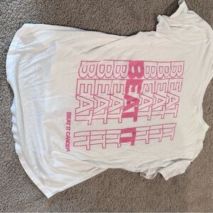 White T-Shirt with Pink 'Beat It' Graphic